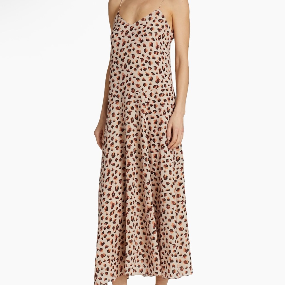 Theory flora leopard print silk midi cami dress